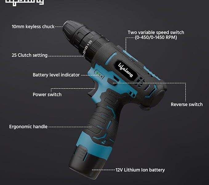 Lifelong Cordless Drill Machine for Home & DIY Use | Drill Driver | 12V Battery | 1450 RPM | | 25 accessories | Free Screw Set | Cordless Screwdriver | Drill Machine for home |Multiple torque setting