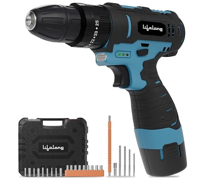 Lifelong Cordless Drill Machine for Home & DIY Use | Drill Driver | 12V Battery | 1450 RPM | | 25 accessories | Free Screw Set | Cordless Screwdriver | Drill Machine for home |Multiple torque setting