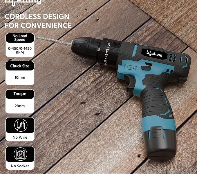 Lifelong Cordless Drill Machine for Home & DIY Use | Drill Driver | 12V Battery | 1450 RPM | | 25 accessories | Free Screw Set | Cordless Screwdriver | Drill Machine for home |Multiple torque setting